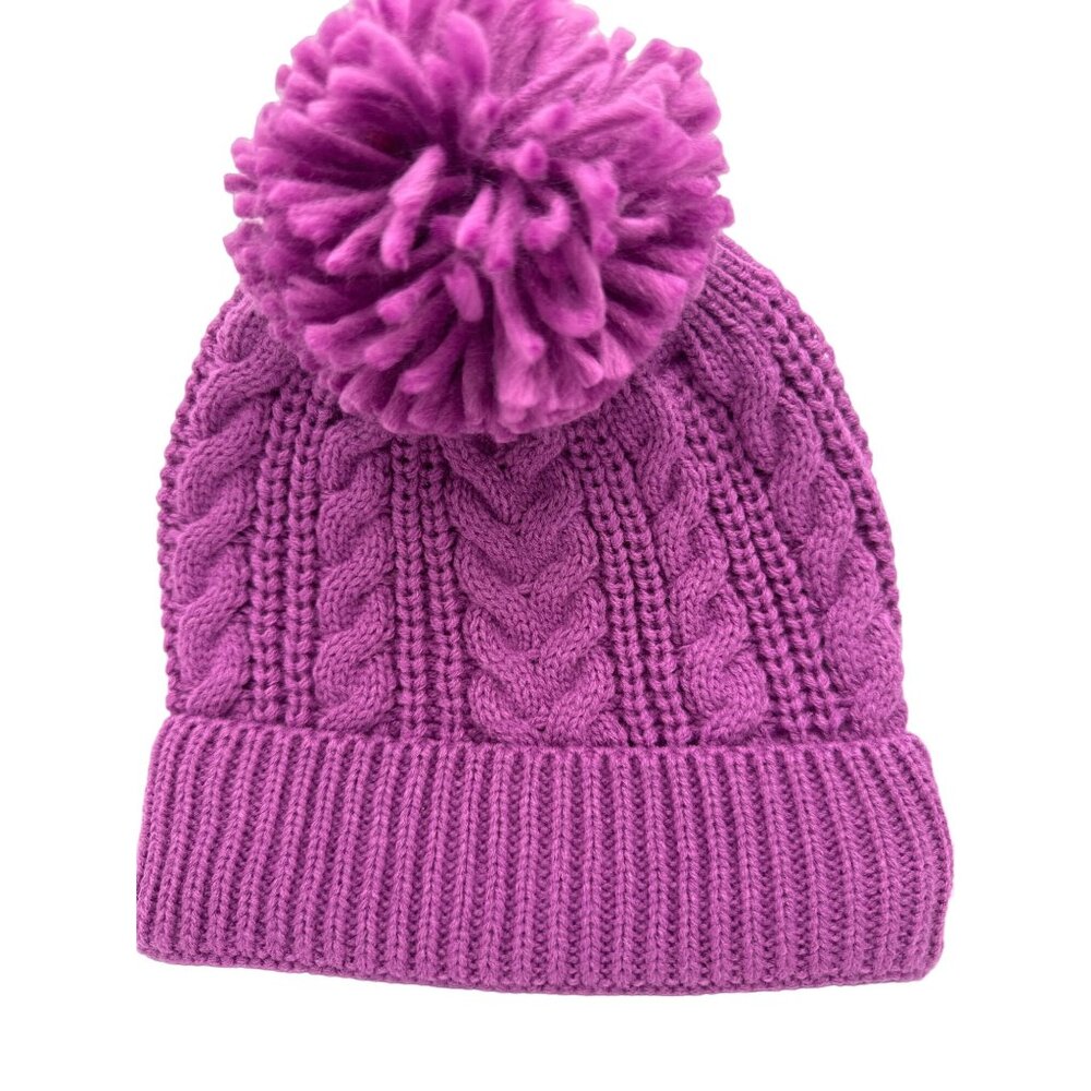 Pink Pom Pom Knit Cap Beanie Hat Warm Cable Knit Pattern Stretch PinkCore Barbie
